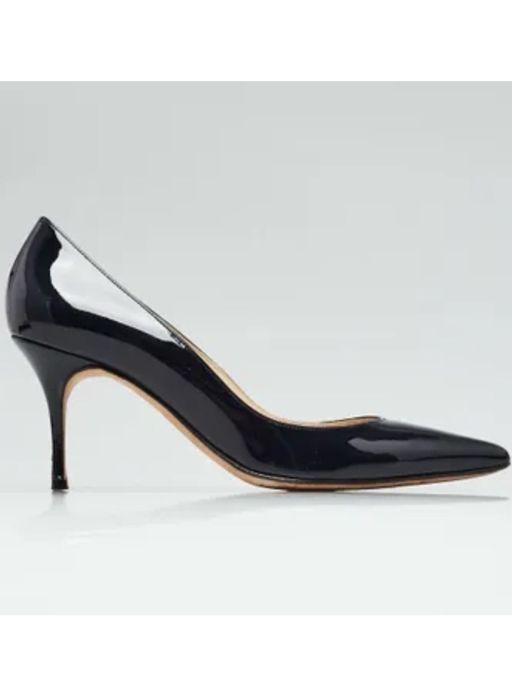 Manolo Blahnik BB 60 Navy Blue Patent Leather Pointed Toe Heels 37.5